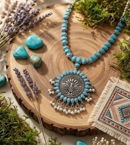 DIVYORO SUNBURST OXIDIZED BRASS <b>NECKLACE</b>-Women's Ethnic <b>Long</b> Adjustable Length Party Jewelry - Product Image 3