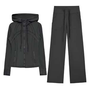 High Quality Women's Solid Full Length <b>Yoga</b> Training Suit Slim Fit <b>Jacket</b> High Waist Drawstring Nylon Gym Set Factory Direct - Product Image 4