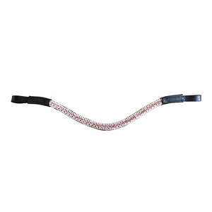 Diadema de cuero de la mejor calidad para caballo, con forma de onda, 18 mm, tres filas de cristales grandes de imitación, diadema Mega Bling. - Product Image 6