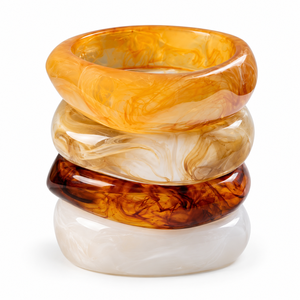 Handcrafted Resin Bangle Bracelets Cream <b>Amber</b> Marble Effect Chunky Statement Jewelry Wholesale OEM ODM - Product Image 3