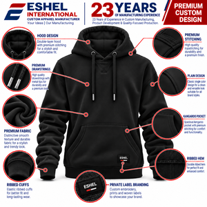 ผู้ผลิตเสื้อฮู้ดคลาสสิกแบบ OEM สำหรับแบรนด์บูติก พร้อมตัวเลือกผ้าฝ้ายฟลีซ และบริการปรับแต่งสำหรับการสั่งซื้อจำนวนมาก - Product Image 1