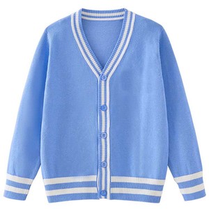 Cardigan en coton respirant et durable pour homme, col en V, style universitaire classique, rayé, boutonné, tricoté - Product Image 1