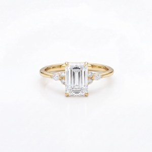 Solid Gold Emerald Cut Diamond <b>Ring</b> with Marquise and Round Diamonds Three Stone Lab Grown <b>Ring</b> Minimalist <b>Dainty</b> Stacking <b>Ring</b> - Product Image 5