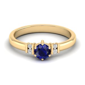REYES Elegance Design 14K <b>White</b> Gold Round Cut 0.5 Carat Blue <b>Sapphire</b> Gemstone <b>Ring</b> with Natural Diamond Fine Jewelry For Women - Product Image 6