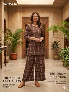 Meilleure collection de tenues ethniques coordonnées en coton extensible avec imprimé bloc, comprenant kurta courte et pantalon, pour femme, exportateur de mode, fournisseur indien - Product Image 5