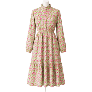 ชุดเดรสยาวพิมพ์ลายดอกไม้สำหรับผู้หญิง ดีไซน์หรูหรา คอระบาย แขนยาว แต่งระบายเป็นชั้นๆ ผ้าคัลลี่ แกดเดอร์ ให้ความสบายเป็นพิเศษ - Product Image 1