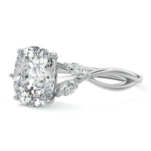 Anillo de Compromiso con Diamante Cultivado en Laboratorio con Corte Cojín Certificado por IGI, Inspirado en la Naturaleza, con Piedra Lateral Marquise, Oro de 10K, 14K, 18K, Plata 925, 935 - Product Image 3