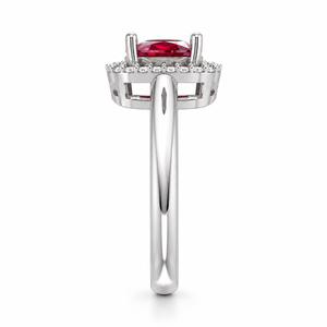 Anillo de Compromiso Clásico con Halo de Gemas Rojas, Oro Amarillo de 14K, Diamante Cultivado en Laboratorio, Joyería Personalizada OEM - Product Image 2