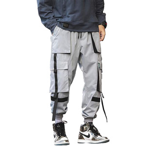 Pantalon cargo multi-poches en nylon style hip-hop, design personnalisé, avec sangles sur les poches, cordon de serrage OEM, pantalon cargo élégant pour hommes - Product Image 1