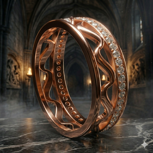 แหวนแต่งงานโรสโกลด์แบบ Eternity ประดับเพชรทรง Pave ดีไซน์ลายฉลุเป็นคลื่น - Product Image 1