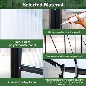 Serre extérieure robuste 8 x 12 avec double porte, grande serre en polycarbonate avec deux options de ventilation pour l'entretien du jardin - Product Image 3