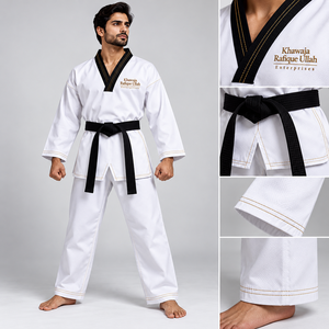 Uniforme de Taekwondo para Adultos Khawaja Rafique Ullah Enterprises, Dobok con Cinturón Negro, Algodón Transpirable, Unisex, Precio al por Mayor, Personalizado - Product Image 5
