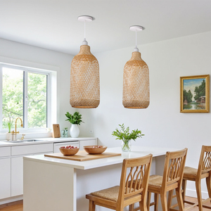 Lampe suspendue en bambou tressé à la main, style panier, pour éclairage d'ambiance doux, vente en gros, OEM ODM - Product Image 3