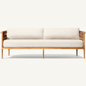 Sillón de terraza hecho de madera de teca con respaldo de ratán resistente, ideal para la terraza o el jardín. - Product Image 2