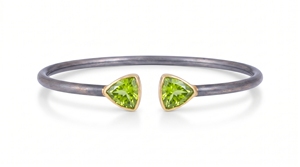 Peridot Gemstone Open <b>Cuff</b> Bangle in 925 Sterling <b>Silver</b> with Gold Accents - Product Image 3