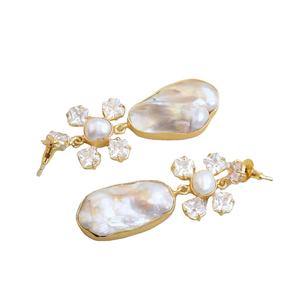 ห่วงทองเหลืองชุบทองคำขาว ขายส่ง มุกธรรมชาติ หินกึ่งมีค่า ชุบทอง 18K ดีไซน์ทันสมัย พร้อมส่ง - Product Image 2