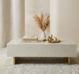 Table basse carrée en bois avec incrustations géométriques modernes pour salon, meubles de maison - Product Image 2