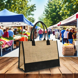 Sac de courses écologique de qualité supérieure en jute avec du coton intégré pour les épiceries et les centres commerciaux - Product Image 1