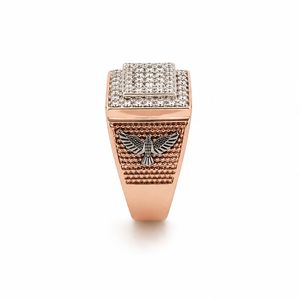 14K Gold Square Cluster Diamond <b>Ring</b> for <b>Men</b> Eagle Motif Textured Side Hip Hop Statement Design Polished Finish Wedding Party - Product Image 3