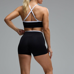 Shorts Deportivos de Cintura Alta Cruzados para Mujer, Pantalones de Yoga Negros, Transpirables, de Punto, con Spandex, Nailon y Cintura Elástica - Product Image 4