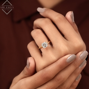 Anillo Solitario de Diamante Corte Asscher en Oro Amarillo, Corte Escalonado, para Compromiso, Boda, Joyería Nupcial, Regalo para Mujer, de Lujo - Product Image 4