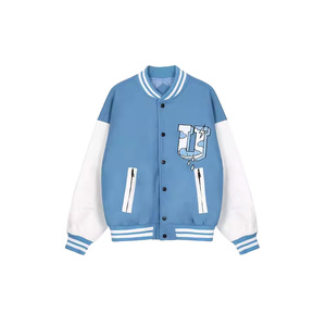 Wholesale High-Quality Men's Varsity <b>Jacket</b> with Sheep Fur Knitted Sleeve Buttons - Product Image 1
