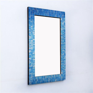 Miroir mural personnalisé en os incrusté, fait main avec éclairage LED, motifs floraux/géométriques, cadre en bois/MDF - Product Image 6