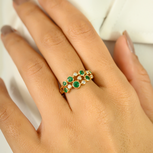 14K White Gold Emerald Diamond Bubble Band Wedding Ring for Women - Product Image 2