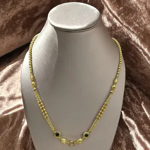 Elegante Collar Tradicional con Cuentas Doradas y Detalles de Piedras Verdes, Diseño de Doble Cadena para Mujer, Ideal para Fiestas y Bodas - Product Image 2