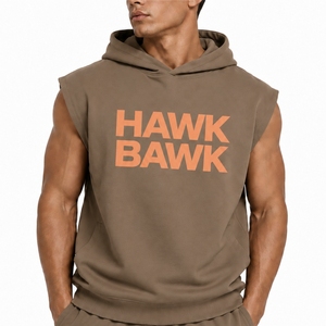 Débardeur à capuche sans manches pour homme, coupe décontractée, en coton, style tricoté respirant, avec imprimé frontal - Product Image 1