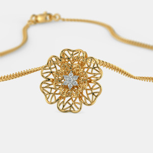 Yellow Gold Layered Floral Lab Grown Diamond Pendant Necklace - Product Image 3