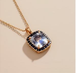 จี้สร้อยคอรูปวงแหวนมูนสโตน ทองเหลือง เงินแท้ 925 ทอง 14K ประดับแบล็คสปิเนล แฟชั่นโดดเด่น ของขวัญสำหรับผู้หญิง รุ่นพิเศษ - Product Image 2