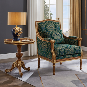 Fauteuil classique de luxe avec table d'appoint, structure en bois massif sculpté, <span class=keywords><strong>chaise</strong></span> d'appoint rembourrée pour projets de villas, hôtels et salons - Product Image 3