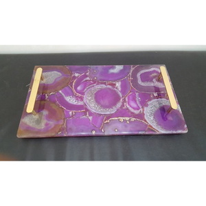 Rectangular Purple Marble <b>Storage</b> Tray With Gold Handles Modern Design Living Room <b>Tabletop</b> Accessory - Product Image 1