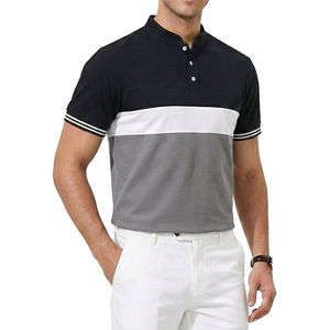 Camisas Polo Personalizadas al por Mayor para Hombre, Cuello Mandarín, Diseño Colorblock, Manga Corta, Puños con Ribete, Corte Atlético - Product Image 3