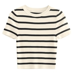 Camisetas Cortas de Verano a Rayas Transpirables para Mujer, 100% Algodón, Ropa de Gimnasio, Fitness, Sexy, para Playa, Camisetas Cortas - Product Image 1