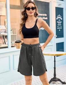 Shorts de plage décontractés pour femmes, 100% coton molletonné, couleur unie, poches latérales, coupe régulière, cordon de serrage, streetwear - Product Image 4