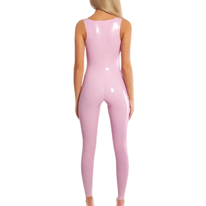 Combinaison moulante rose en PU pour femme, sans manches, taille haute, coupe ajustée, longueur intégrale, col rond, style clubwear - Product Image 2