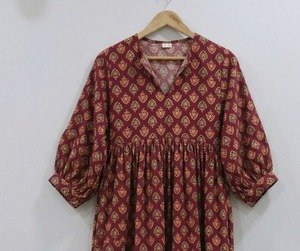 Robe midi en coton pour femmes, imprimée à la main, style bohème, pour les vacances, les stations balnéaires, robe d'été décontractée, tissu doux - Product Image 1