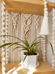 Premium Red Wine Color Macrame Wall Hanging Shelf With Wooden Base For Cafe Or Boutique Display Shelf For Styling Products - Product Image 4