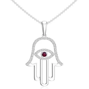 Pendentif en argent 925 avec rubis et moissanite taille ronde, serti clos, bijou pour usage quotidien pour elle - Product Image 1