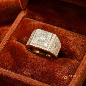 <b>Gold</b> Plated Moissanite <b>Ring</b> Princess Cluster Statement Band Iced Out Wedding <b>Cocktail</b> Jewelry for Men Gift Square Design Wedding - Product Image 5