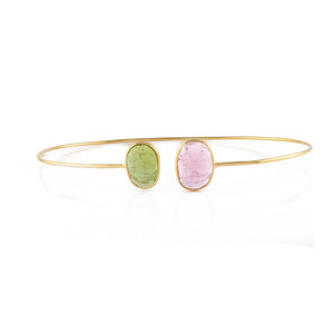 กำไลข้อมือแบบเปิดประดับพลอยทรงคุชชั่นชุบทองสำหรับผู้หญิง  เครื่องประดับแฟชั่นพลอยสี ขายส่ง - Product Image 2