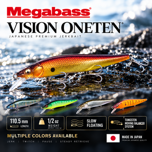 Leurre dur de pêche au bar Megabass VISION ONETEN 110,5 mm, flottant lentement, fabriqué au Japon, pour lancer longue distance, 1/2 oz - Product Image 1