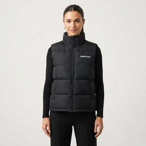 Custom Wholesale High Quality Women Vest Puffer Jacket Stand Collar Full Zip Sleeveless Puffer Solid Black Color - Product Image 4
