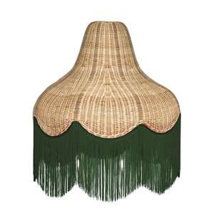 Wholesale Scalloped Rattan Lampshade Mustard Yellow Fringe Pendant <b>Light</b> Shade Handwoven <b>Wicker</b> Bell Hanging <b>Ceiling</b> Lamp Boho - Product Image 2