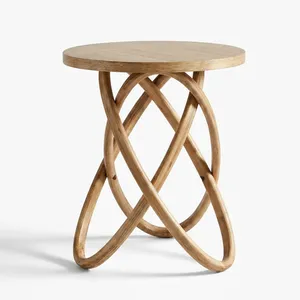 Modern Round Wooden <b>Side</b> <b>Table</b> with Sculptural Curved Loop Legs for Living Room Bedroom <b>Sofa</b> Accent Decor Home Furniture - Product Image 2