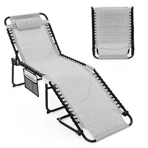 Adjustable <b>Backrest</b> and Footrest Foldable Recline Lounge Chair for Beach Use - Product Image 1