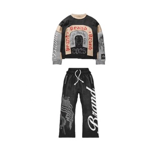 Ensemble Sweat-shirt Oversize et Pantalon Évasé Personnalisé 2026 pour Homme – Style Streetwear Tricoté en Coton Imprimé Hiver – Collection USA - Product Image 2