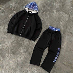 Custom Winter Casual Solid Hooded Tracksuit Men Women Blank Heavyweight Cotton Fleece <b>Sweatshirt</b> Jogger Pants Two Piece <b>Gym</b> - Product Image 4